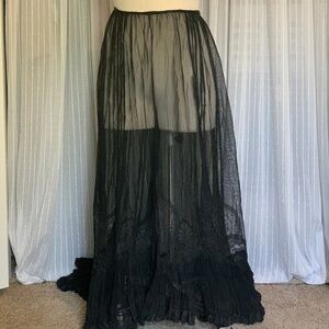 1900s antique black silk full length skirt